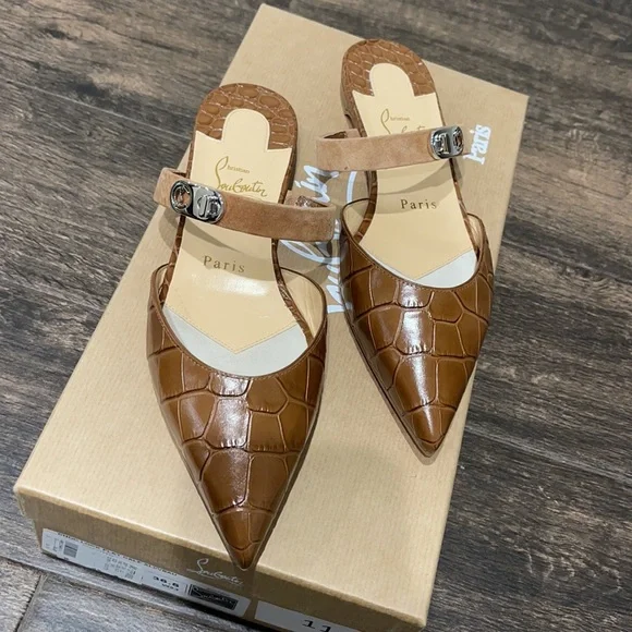 CHRISTIAN LOUBOUTIN Choc Lock croc-effect leather slippers BNIB 36.5 - Picture 7 of 10